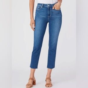 Paige Jeans Sarah Slim Crop High Rise Dark Wash Raw Frayed Hem Size 27